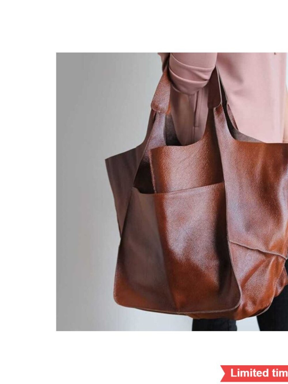 Large Capacity Full Grade Shoulder Bag Retro Soft Tote with Zipper